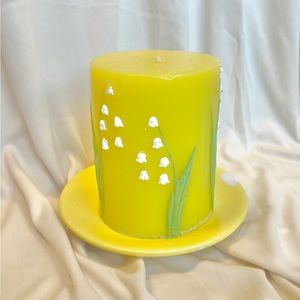 Yellow Floral Pattern Candle with Plate